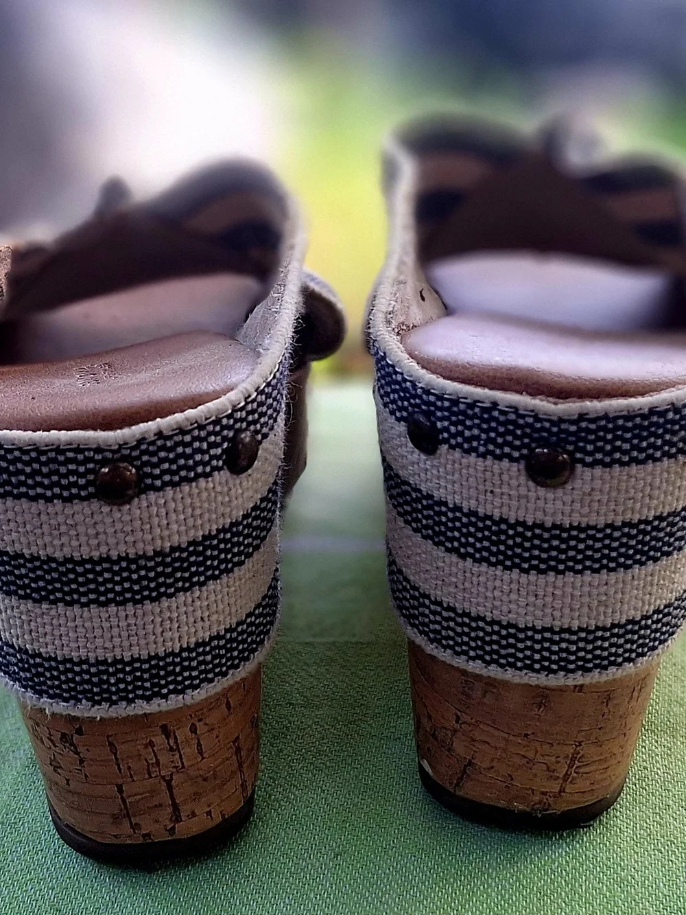 Sonoma Navy & Cream Striped Canvas Cork Wedge Sandals